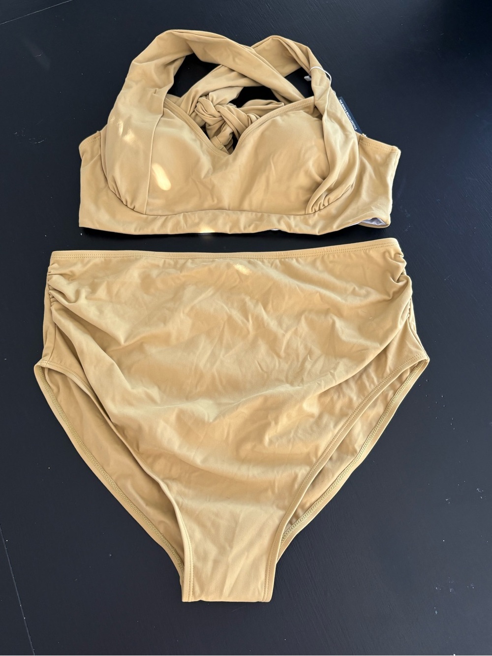 Summer Mae High-Waist Womens Bikini Set in Tan/ mustard yellow color NWT